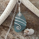 Hawaiian Jewelry Sea Glass Necklace, Wire Turquoise Necklace Blue Necklace, Sea Glass Jewelry For Women Birthday Gift (December Birthstone)