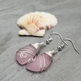 Hawaiian Jewelry Sea Glass Earrings, Top Wire Pink Earrings Blue Earrings, Beach Jewelry Birthday Gift (October Birthstone Jewelry)