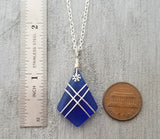 Hawaiian Jewelry Sea Glass Necklace, Wire Cross Necklace Cobalt Blue Necklace, Sea Glass Jewelry Birthday Gifts (September Birthstone Gift)