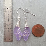 Hawaiian Jewelry Sea Glass Earrings, Wire Wave Purple Earrings, Sea Glass Jewelry Beach Jewelry Birthday Gift (February Birthstone Jewelry)