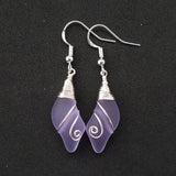 Hawaiian Jewelry Sea Glass Earrings, Wire Wave Purple Earrings, Sea Glass Jewelry Beach Jewelry Birthday Gift (February Birthstone Jewelry)