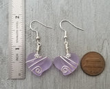 Hawaiian Jewelry Sea Glass Earrings, Wire "Magical Color Changing" Purple Twin Heart Earrings,  Beach Jewelry Gift (February Birthstone)