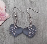 Hawaiian Jewelry Sea Glass Earrings, Wire "Magical Color Changing" Purple Twin Heart Earrings,  Beach Jewelry Gift (February Birthstone)