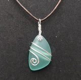 Hawaiian Jewelry Sea Glass Necklace, Wire Aquamarine Necklace Leather Cord Necklace, Sea Glass Jewelry Beach Jewelry (March Birthstone Gift)