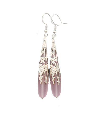 Hawaiian Jewelry Sea Glass Earrings, Pink Earrings Long Teardrop Earrings, Sea Glass Jewelry Birthday Gift (October Birthstone Jewelry Gift)