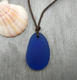 Hawaiian Jewelry Sea Glass Necklace, Cobalt Blue Necklace Leather Cord Necklace, Unisex Beach Jewelry Birthday Gifts (September Birthstone)