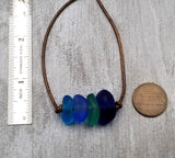 Updated Version with chunkier stones: Handmade in Hawaii, leather cord unisex Quad "Blue Hawaii" sea glass necklace, unisex jewelry