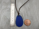 Hawaiian Jewelry Sea Glass Necklace, Cobalt Blue Necklace Leather Cord Necklace, Unisex Beach Jewelry Birthday Gifts (September Birthstone)