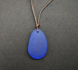 Hawaiian Jewelry Sea Glass Necklace, Cobalt Blue Necklace Leather Cord Necklace, Unisex Beach Jewelry Birthday Gifts (September Birthstone)