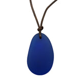Hawaiian Jewelry Sea Glass Necklace, Cobalt Blue Necklace Leather Cord Necklace, Unisex Beach Jewelry Birthday Gifts (September Birthstone)