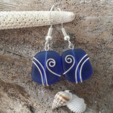 Hawaiian Jewelry Sea Glass Earrings, Wire Cobalt Blue Earrings, Unique Beach Jewelry Birthday Gift For Women (September Birthstone Jewelry)