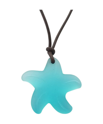 Handmade in Hawaii, leather cord unisex blue Starfish sea glass necklace, unisex jewelry, man jewelry, birthday gift