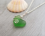 Hawaiian Jewelry Sea Glass Necklace, Wire Heart Necklace Emerald Necklace Green Necklace, Sea Glass Jewelry Birthday Gift (May Birthstone)