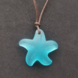 Handmade in Hawaii, leather cord unisex blue Starfish sea glass necklace, unisex jewelry, man jewelry, birthday gift