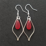 Hawaiian Jewelry Sea Glass Earrings, Wire Loop Ruby Earrings Red Earrings, Beachy Sea Glass Jewelry Birthday Gift (July Birthstone Jewelry)