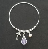 Hawaiian Jewelry, Small Round Wire Braided "Magical Color Changing" Purple Sea Glass Bracelet, Palm Tree Natural Pearl (February Birthstone)