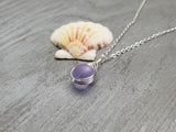 Hawaiian Jewelry Sea Glass Necklace, Small Round Braided "Magical Color Changing" Purple Necklace, Beach Jewelry (February Birthstone)