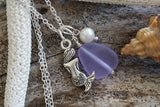 Handmade in Hawaii, purple sea glass necklace, Mermaid charm ,Fresh water pearl,   Mother's Day gift
