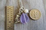 Handmade in Hawaii, purple sea glass necklace, Mermaid charm ,Fresh water pearl,   Mother's Day gift