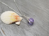 Hawaiian Jewelry Sea Glass Necklace, Small Round Braided "Magical Color Changing" Purple Necklace, Beach Jewelry (February Birthstone)