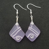 Hawaiian Jewelry Sea Glass Earrings, Wire "Magical Color Changing" Purple Earrings, Beach Jewelry Fun Birthday Gift (February Birthstone)