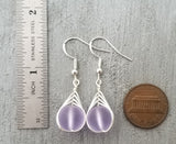 Hawaiian Jewelry Sea Glass Earrings, Small Round Braided "Magical Color Changing" Purple Earrings,  Beach Jewelry (February Birthstone)