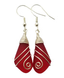 Hawaiian Jewelry Sea Glass Earrings, Wire Ruby Earrings Red Earrings, Unique Earrings Beach Jewelry Birthday Gift (July Birthstone Jewelry)