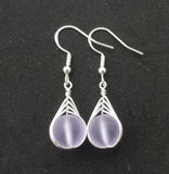 Hawaiian Jewelry Sea Glass Earrings, Small Round Braided "Magical Color Changing" Purple Earrings,  Beach Jewelry (February Birthstone)