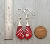 Hawaiian Jewelry Sea Glass Earrings, Wire Ruby Earrings Red Earrings, Unique Earrings Beach Jewelry Birthday Gift (July Birthstone Jewelry)