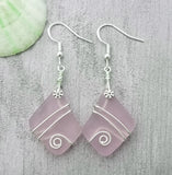 Hawaiian Jewelry Sea Glass Earrings, Wire "Magical Color Changing" Purple Earrings, Beach Jewelry Fun Birthday Gift (February Birthstone)