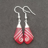 Hawaiian Jewelry Sea Glass Earrings, Wire Ruby Earrings Red Earrings, Unique Earrings Beach Jewelry Birthday Gift (July Birthstone Jewelry)