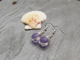 Hawaiian Jewelry Sea Glass Earrings, Small Round Braided "Magical Color Changing" Purple Earrings,  Beach Jewelry (February Birthstone)