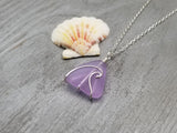 Handmade in Hawaii, Wire Wave "Magical Color Changing" purple sea glass necklace, Wave Necklace, Birthday Gift (February Birthstone)