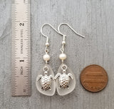 Hawaiian Jewelry Sea Glass Earrings, Crystal Earrings Turtle Earrings Pearl Earrings, Sea Glass Jewelry Birthday Gift(April Birthstone Gift)