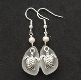 Hawaiian Jewelry Sea Glass Earrings, Crystal Earrings Turtle Earrings Pearl Earrings, Sea Glass Jewelry Birthday Gift(April Birthstone Gift)