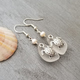 Hawaiian Jewelry Sea Glass Earrings, Crystal Earrings Turtle Earrings Pearl Earrings, Sea Glass Jewelry Birthday Gift(April Birthstone Gift)