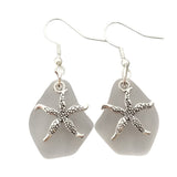 Hawaiian Jewelry Sea Glass Earrings, Crystal Earrings Starfish Earrings, Sea Glass Jewelry Beach Jewelry Birthday Gift (April Birthstone)
