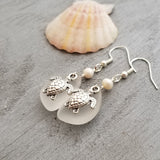 Hawaiian Jewelry Sea Glass Earrings, Crystal Earrings Turtle Earrings Pearl Earrings, Sea Glass Jewelry Birthday Gift(April Birthstone Gift)