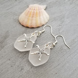 Hawaiian Jewelry Sea Glass Earrings, Crystal Earrings Starfish Earrings, Sea Glass Jewelry Beach Jewelry Birthday Gift (April Birthstone)