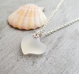 Hawaiian Jewelry Sea Glass Necklace, Heart Necklace Moonstone Necklace, Sea Glass Jewelry Unique Birthday Gift For Women (June Birthstone)