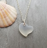 Hawaiian Jewelry Sea Glass Necklace, Heart Necklace Moonstone Necklace, Sea Glass Jewelry Unique Birthday Gift For Women (June Birthstone)