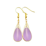 Hawaiian Jewelry Sea Glass Earrings, Gold Braided "Magical Color Changing" Purple Earrings, Beach Jewelry (February Birthstone Jewelry)