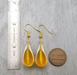 Hawaiian Jewelry Sea Glass Earrings, Gold Braided Yellow Earrings, Beach Jewelry For Women (November Birthstone Jewelry)