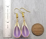 Hawaiian Jewelry Sea Glass Earrings, Gold Braided "Magical Color Changing" Purple Earrings, Beach Jewelry (February Birthstone Jewelry)