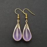 Hawaiian Jewelry Sea Glass Earrings, Gold Braided "Magical Color Changing" Purple Earrings, Beach Jewelry (February Birthstone Jewelry)