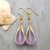 Hawaiian Jewelry Sea Glass Earrings, Gold Braided "Magical Color Changing" Purple Earrings, Beach Jewelry (February Birthstone Jewelry)