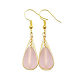 Hawaiian Jewelry Sea Glass Earrings, Gold Braided Pink Earrings, Beach Jewelry For Women (October Birthstone Jewelry)