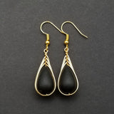 Hawaiian Jewelry Sea Glass Earrings, Gold Braided Black Seaglass Earrings, Beach Jewelry For Women