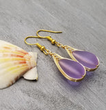 Hawaiian Jewelry Sea Glass Earrings, Gold Braided "Magical Color Changing" Purple Earrings, Beach Jewelry (February Birthstone Jewelry)
