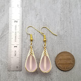 Hawaiian Jewelry Sea Glass Earrings, Gold Braided Pink Earrings, Beach Jewelry For Women (October Birthstone Jewelry)